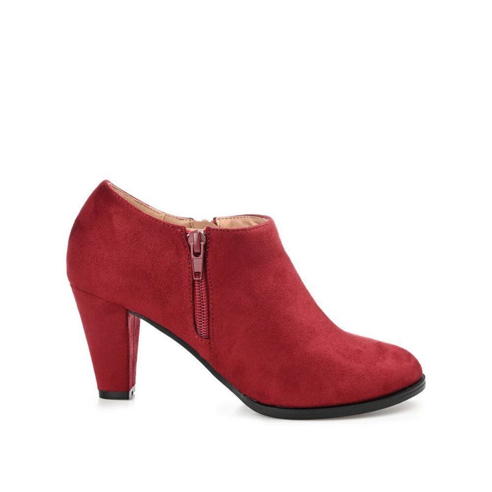 Journee Collection Women's Wine Sanzi Zip-up Booties in Faux Suede